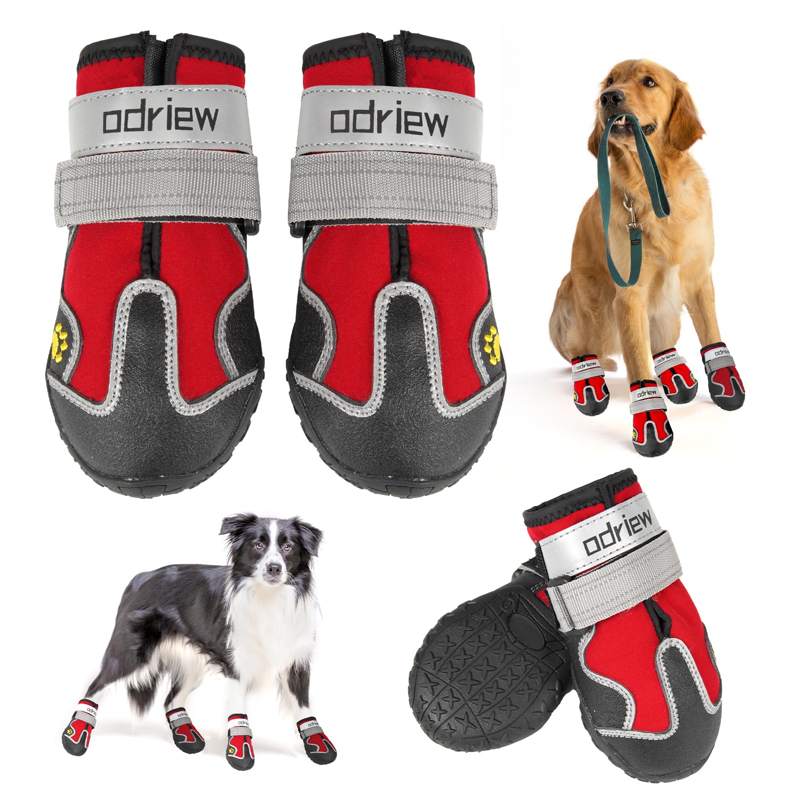 ODRIEW dog shoes red close-up; comfortable fit for active dogs.
