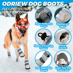 ODRIEW dog shoes reflective straps visible at night for safety