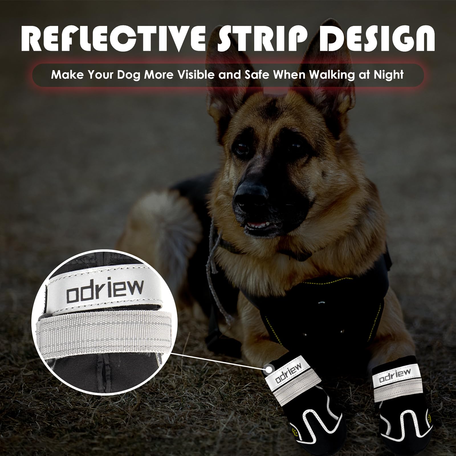 ODRIEW dog-shoes size chart dimensions guides selecting a snug fit for paw protection.
