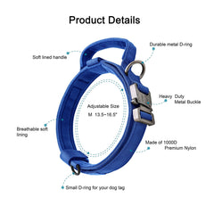 OEBEESA Tactical collar shows Airtag case on blue collar for protection