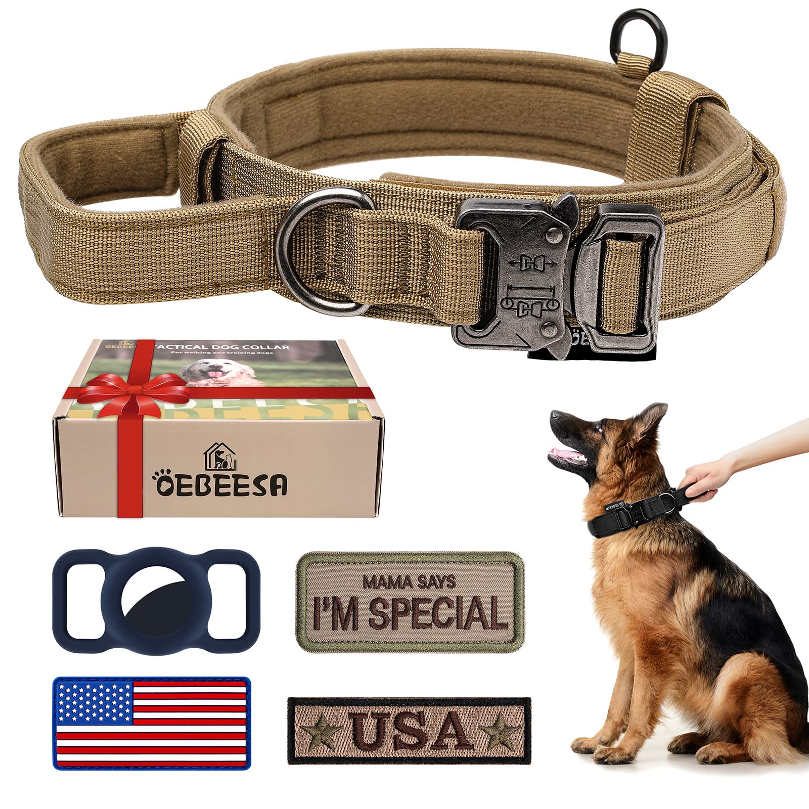 OEBEESA Tactical dog collar control handle closeup offers confident training and steady control.
