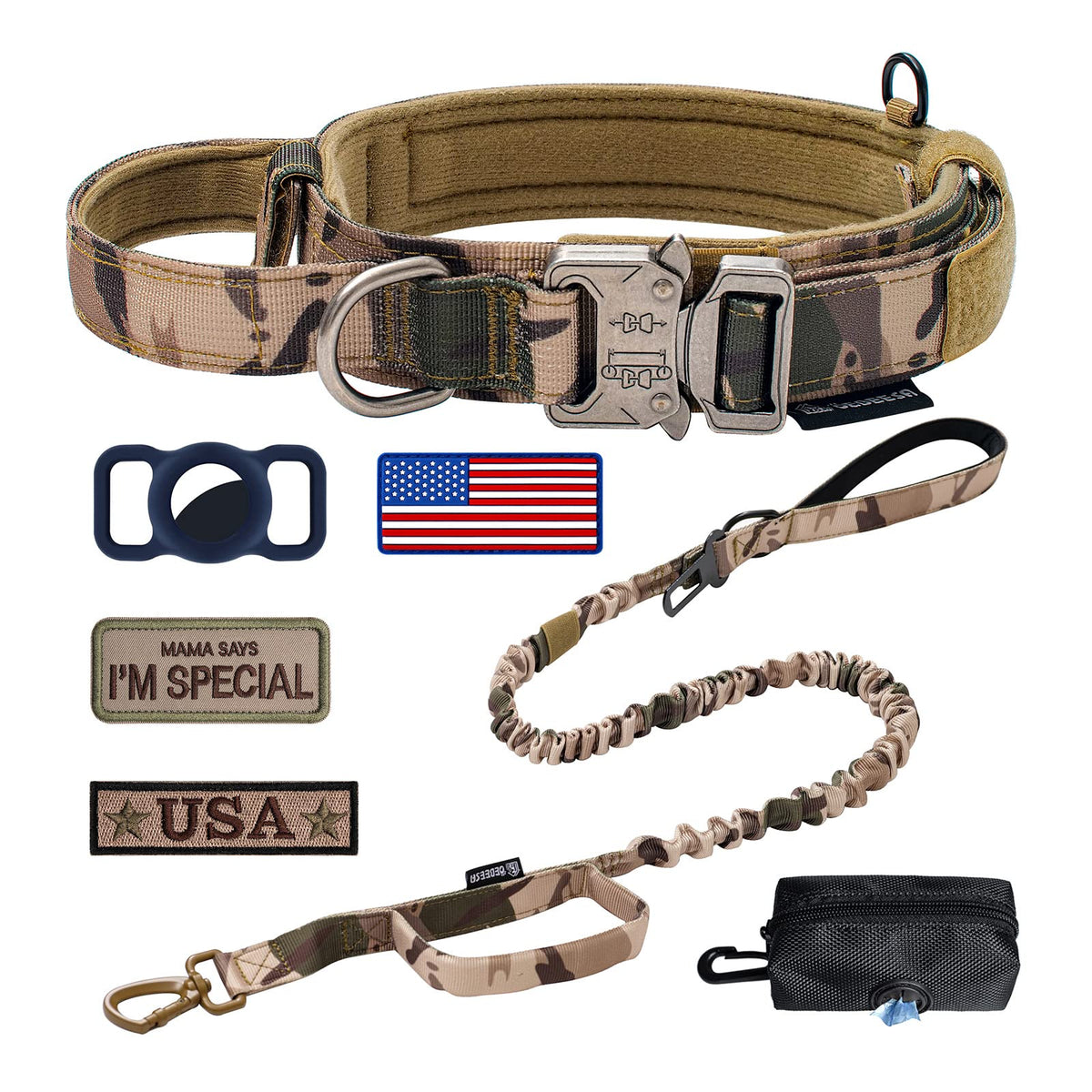 OEBEESA tactical dog collar handle close-up highlights cushioned grip for controlled walks
