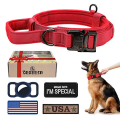 OEBEESA Tactical Dog Collar with red handle for secure control on walks