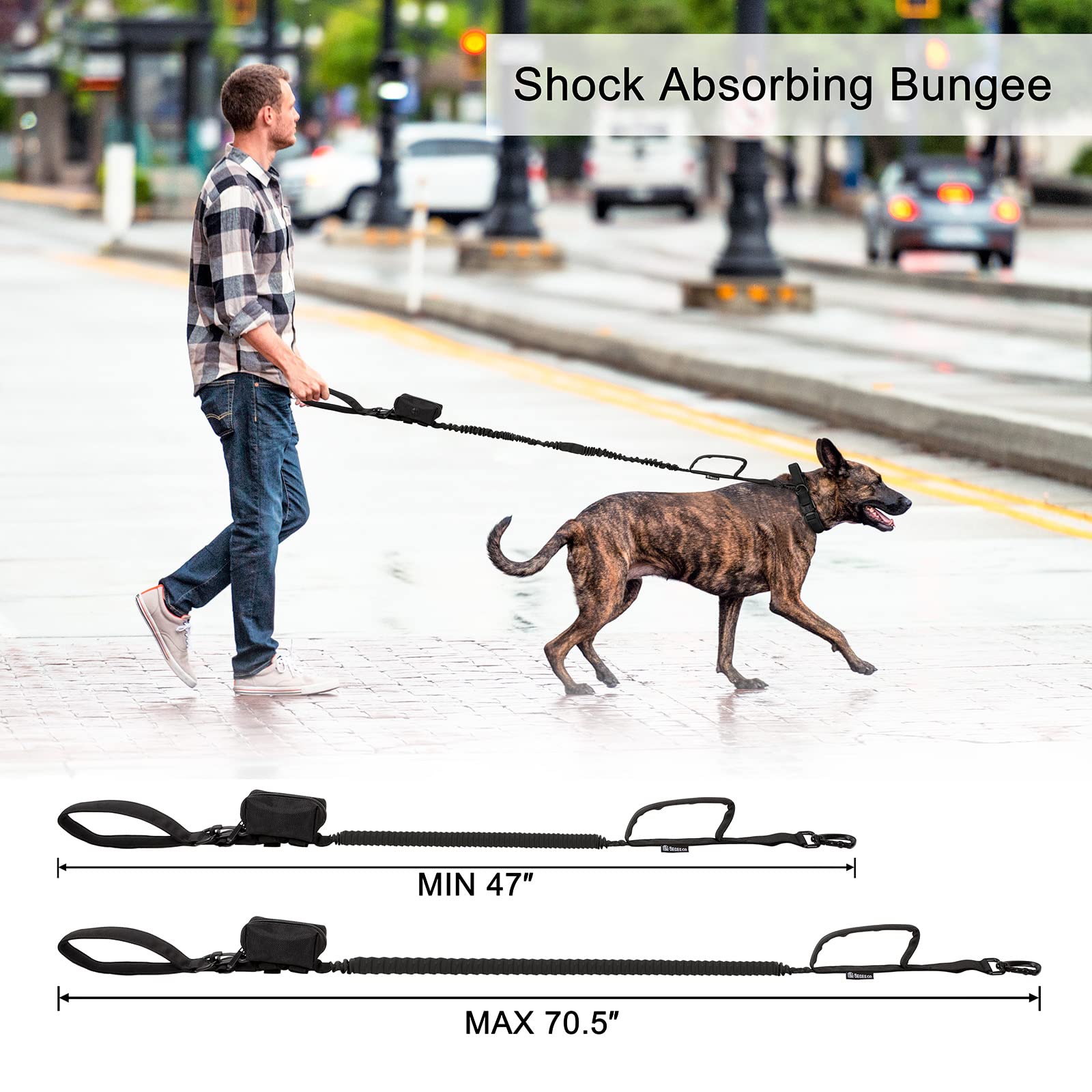 OEBEESA dual-handle leash offers walking and traffic-control options for safer urban strolls.