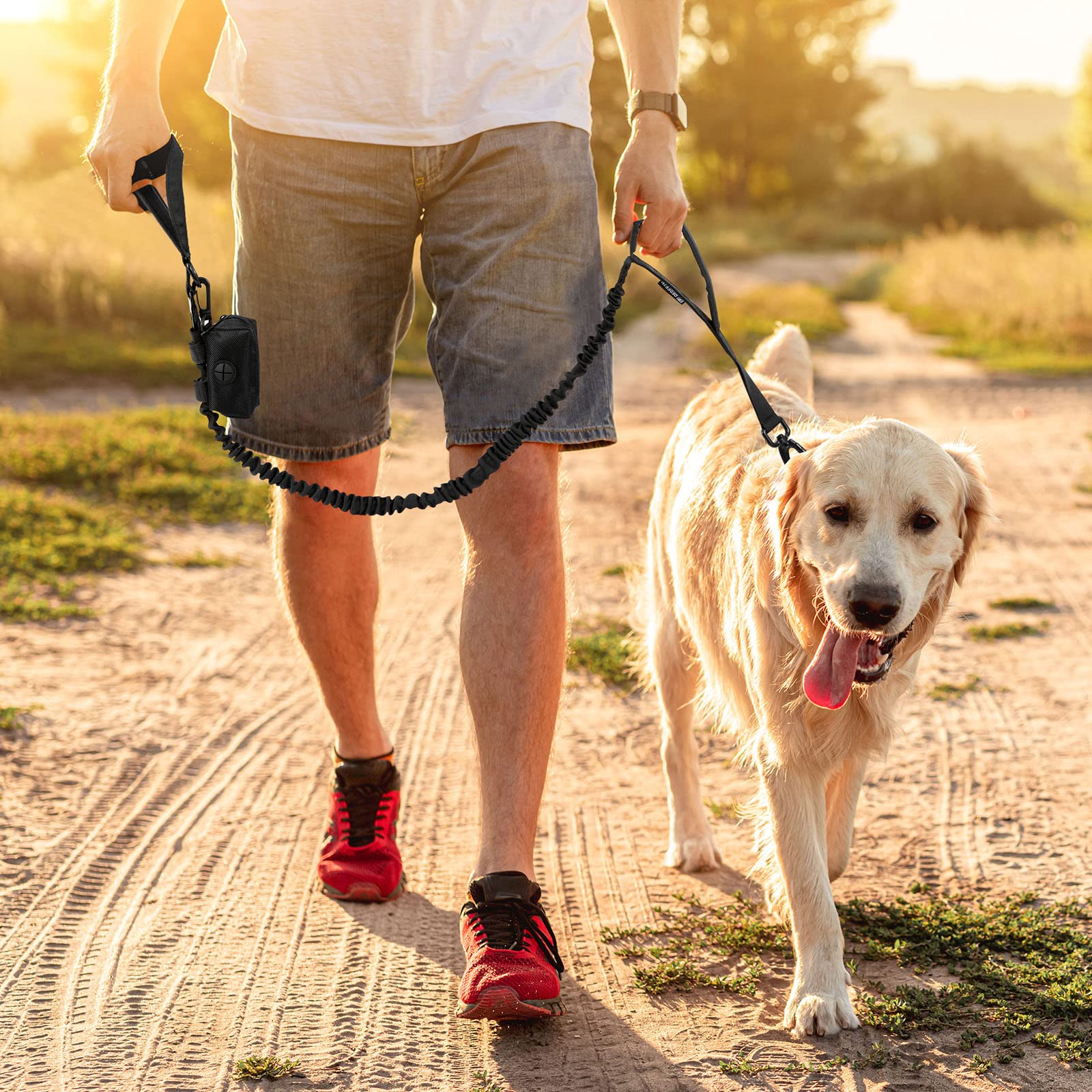 OEBEESA elastic bungee leash reduces pull impact for comfortable walking.