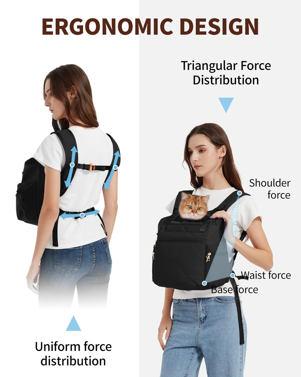 OFY Puffy backpack back carry view illustrates secure weight distribution for longer hikes.