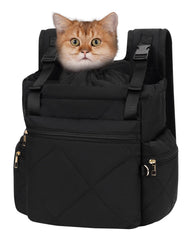 OFY Puffy cat carrier backpack front view shows ergonomic load distribution for comfortable travel.