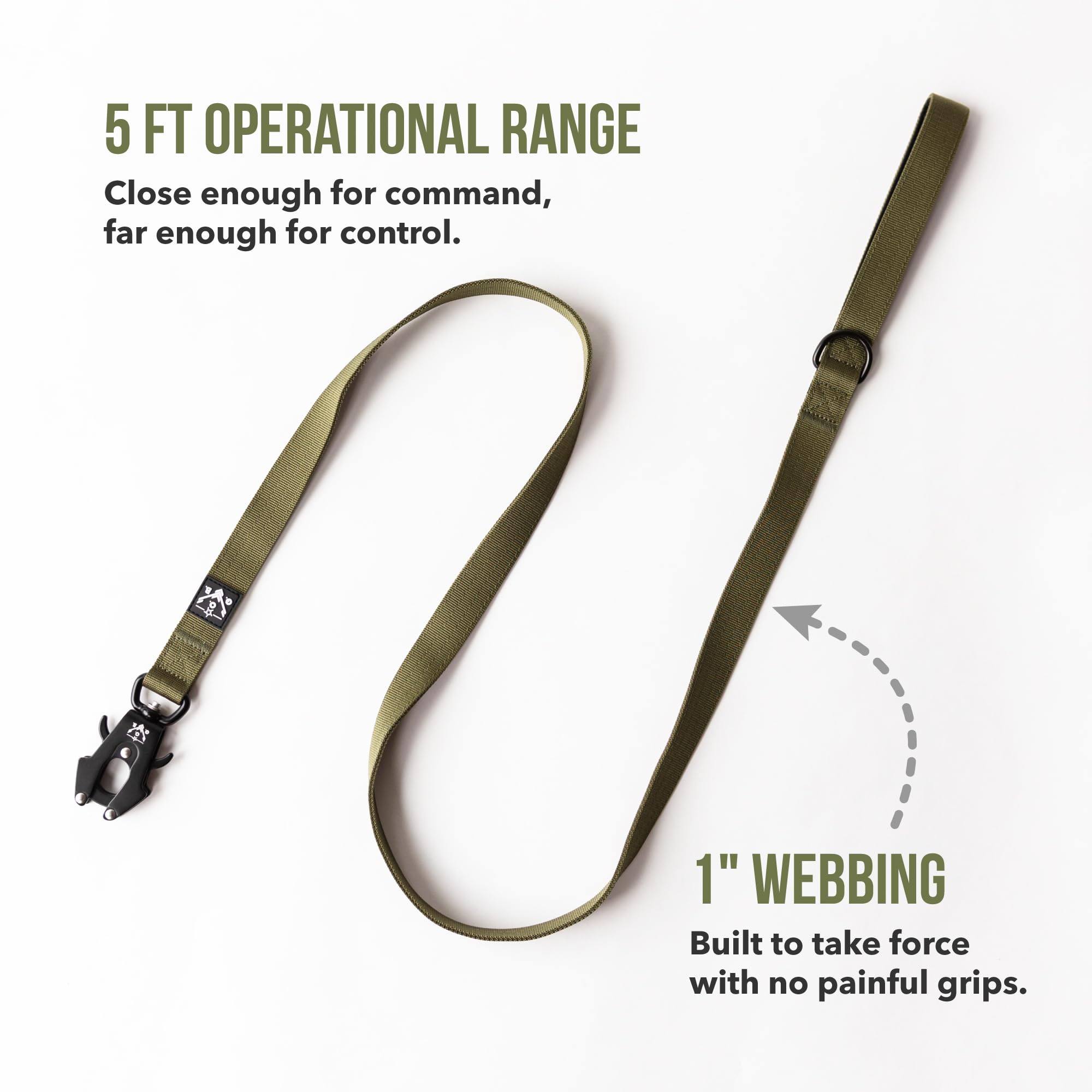 O.G.B. leash featuring 360-degree swivel to prevent tangling during movement.