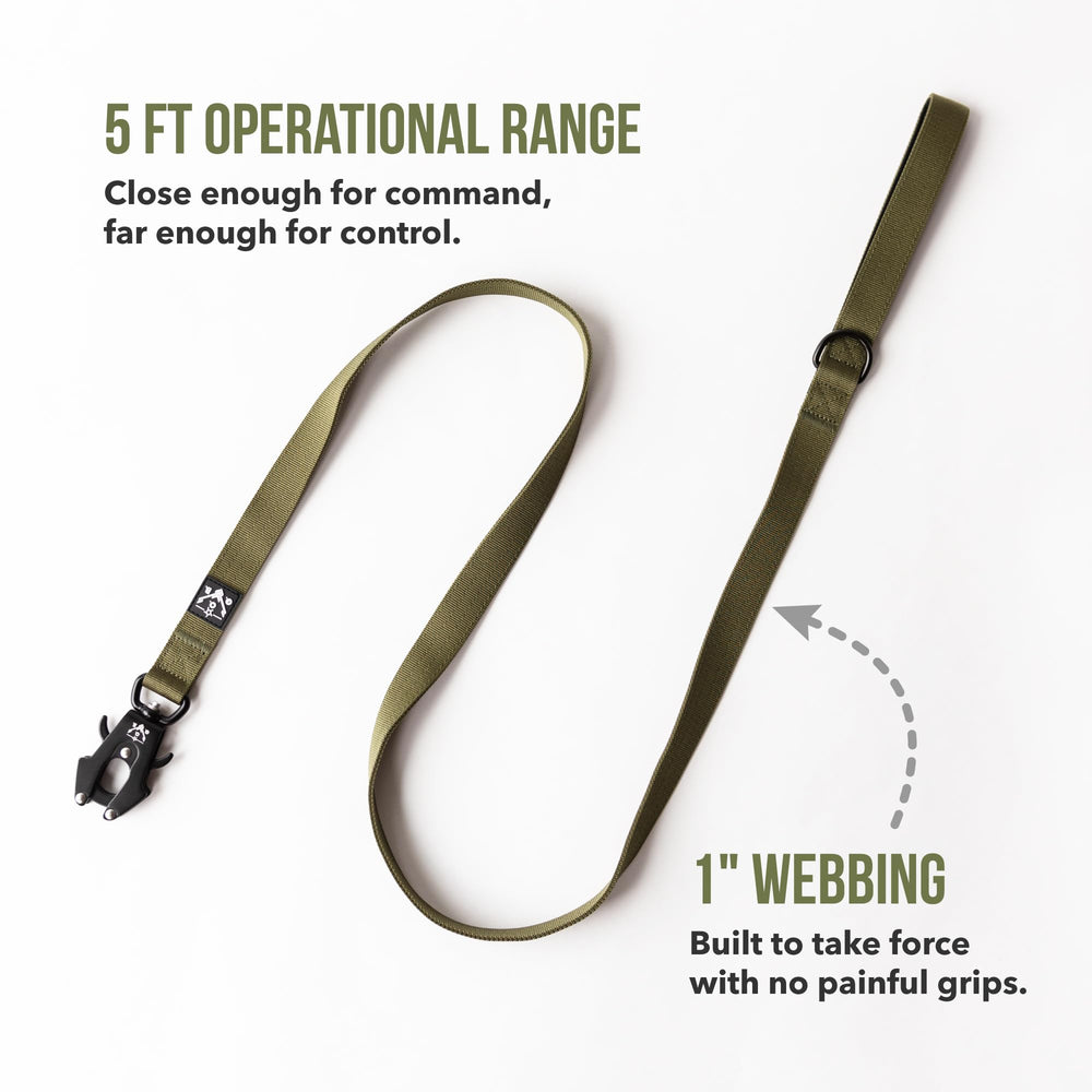 O.G.B. leash featuring 360-degree swivel to prevent tangling during movement.
