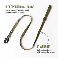 O.G.B. leash featuring 360-degree swivel to prevent tangling during movement.
