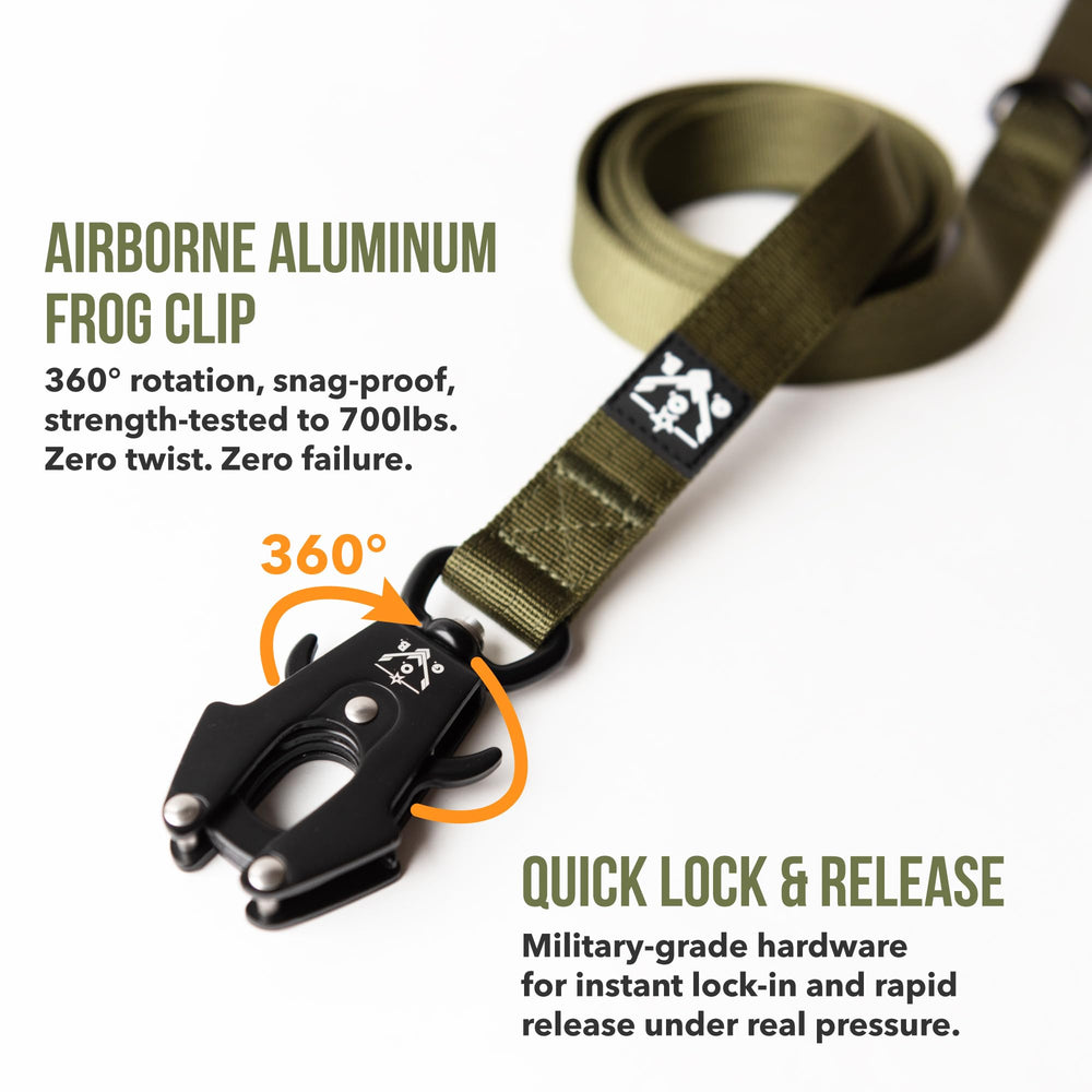 O.G.B. tactical leash shows neoprene-handle for comfortable grip on training.
