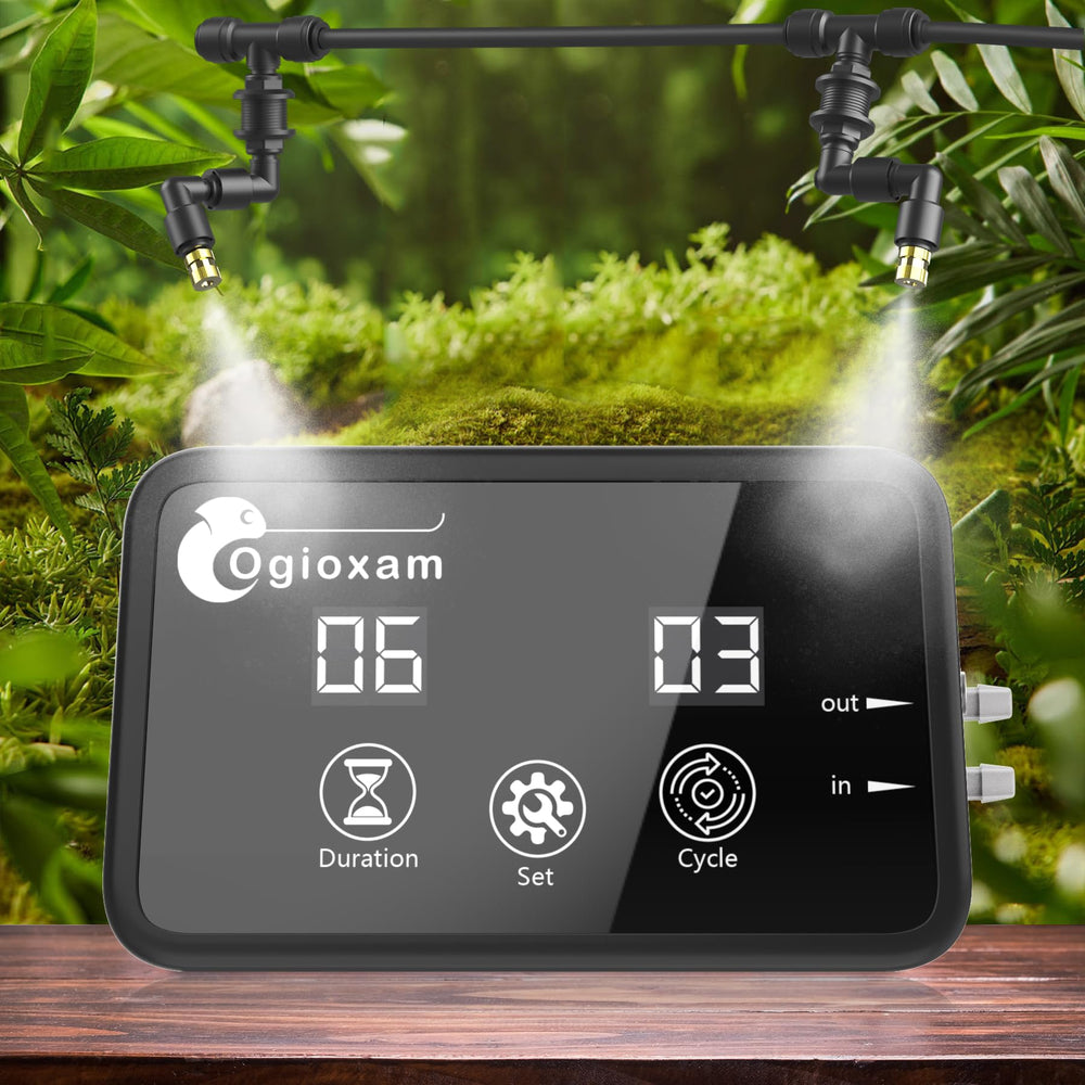 Ogioxam automatic reptile mister system with two nozzles for steady terrarium humidity.