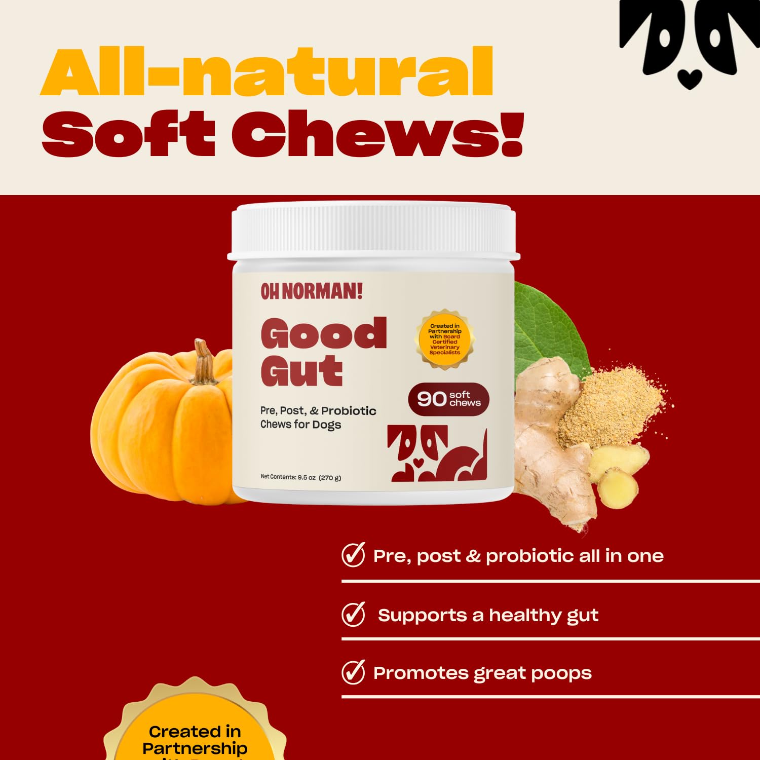Oh Norman! Good Freaking Gut packaging shown, a tasty treat supporting gut health.