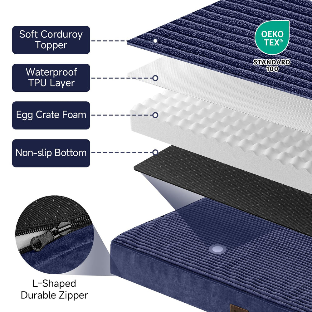 OhGeni bed with non-slip bottom on a smooth floor.