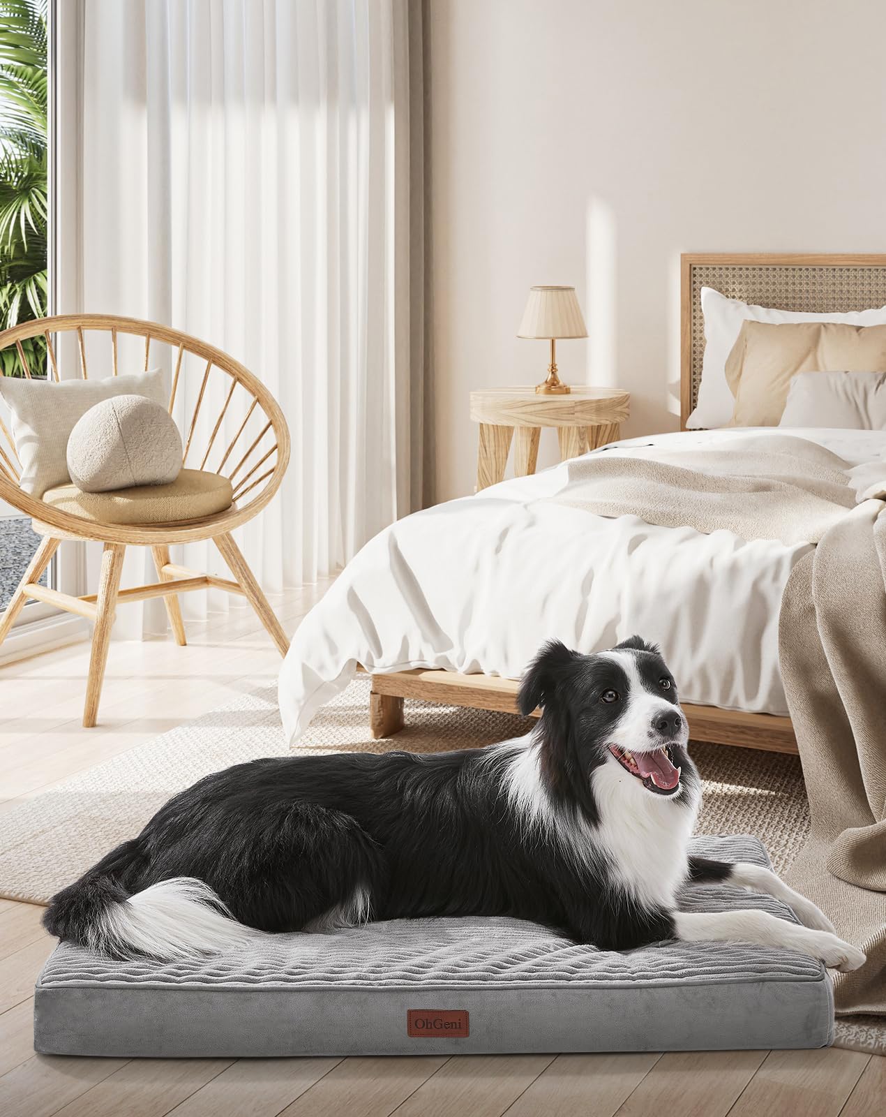 OhGeni orthopedic dog bed 35in gray provides joint-friendly support for large dogs