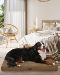 OhGeni orthopedic dog bed coffee cover close showcasing plush surface and oversized fit