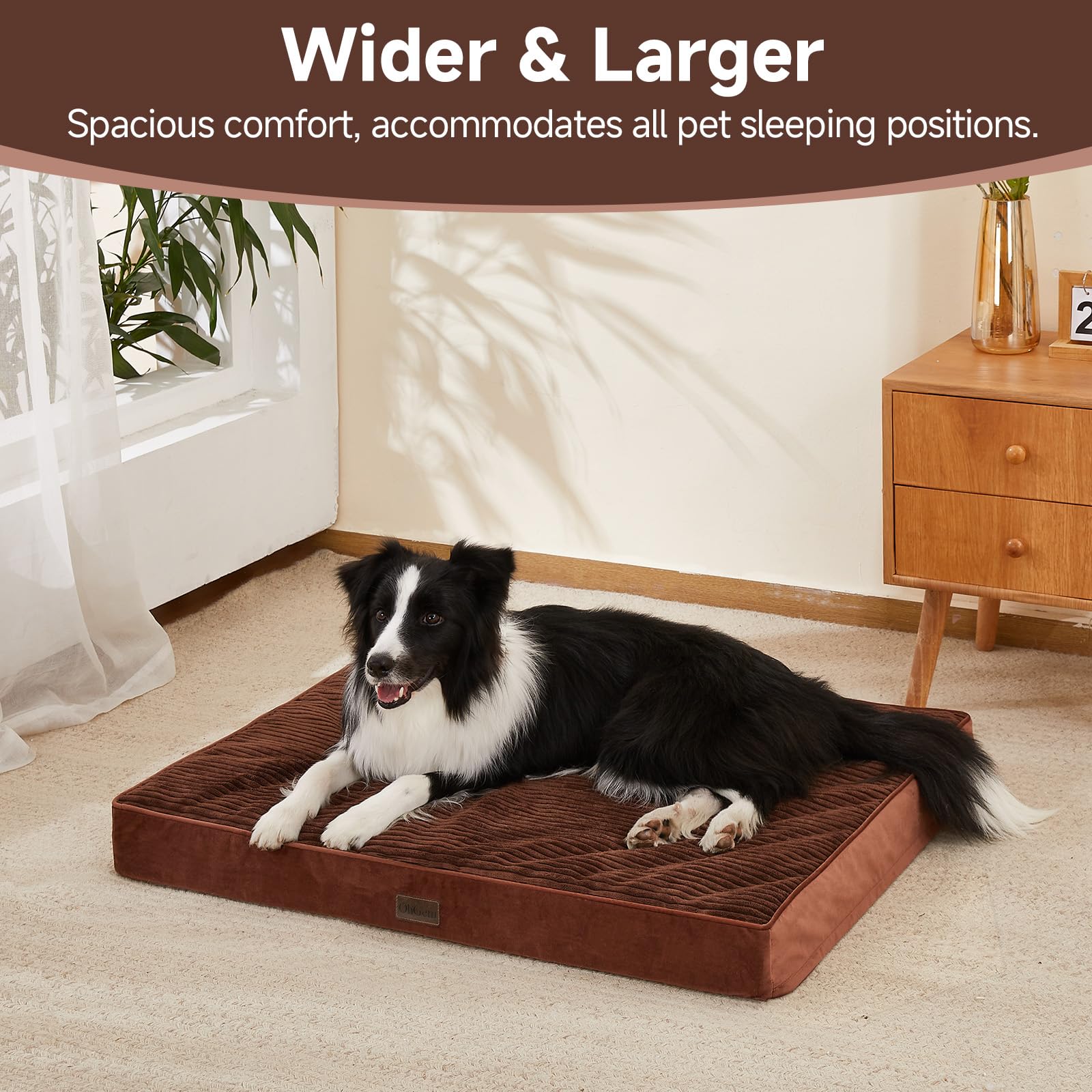 OhGeni orthopedic bed side profile highlights deep sleep surface for easier lounging