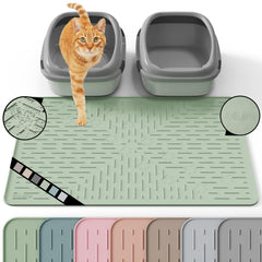 OHMO Cat Litter Mat Large front view shows sage green silicone surface and reduced tracking
