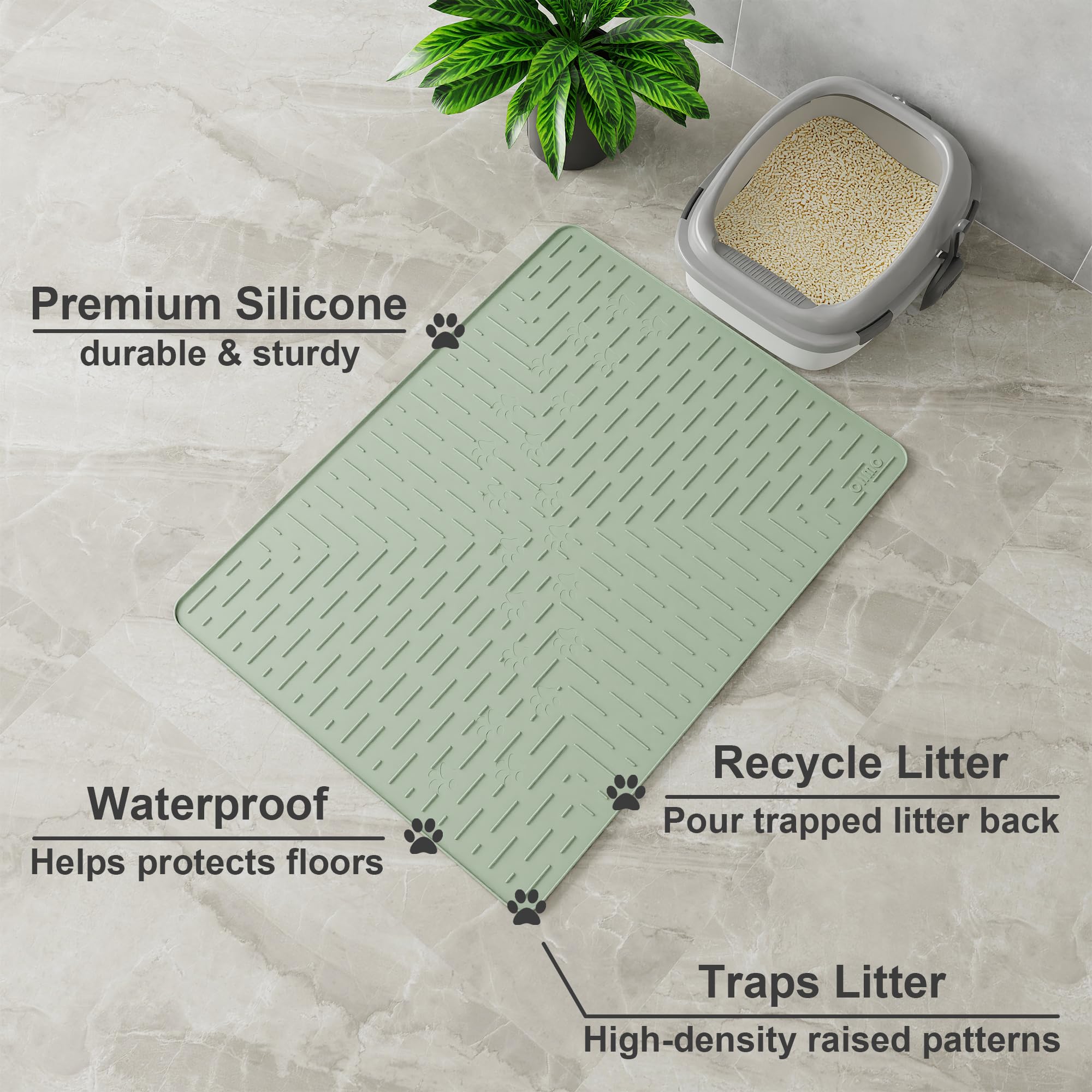 OHMO Cat Litter Mat Large rolled edge demonstrates easy storage and quick cleanup