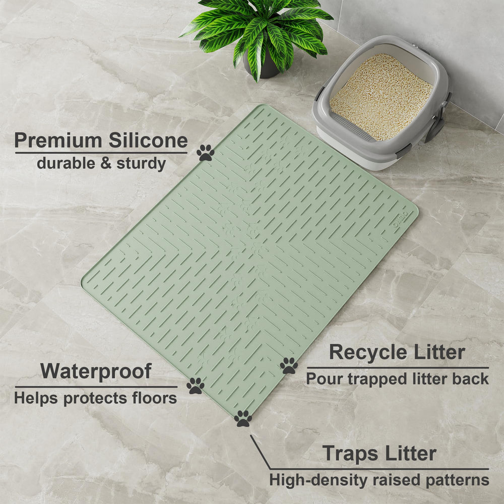 OHMO Cat Litter Mat Large rolled edge demonstrates easy storage and quick cleanup