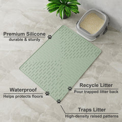 OHMO Cat Litter Mat Large rolled edge demonstrates easy storage and quick cleanup