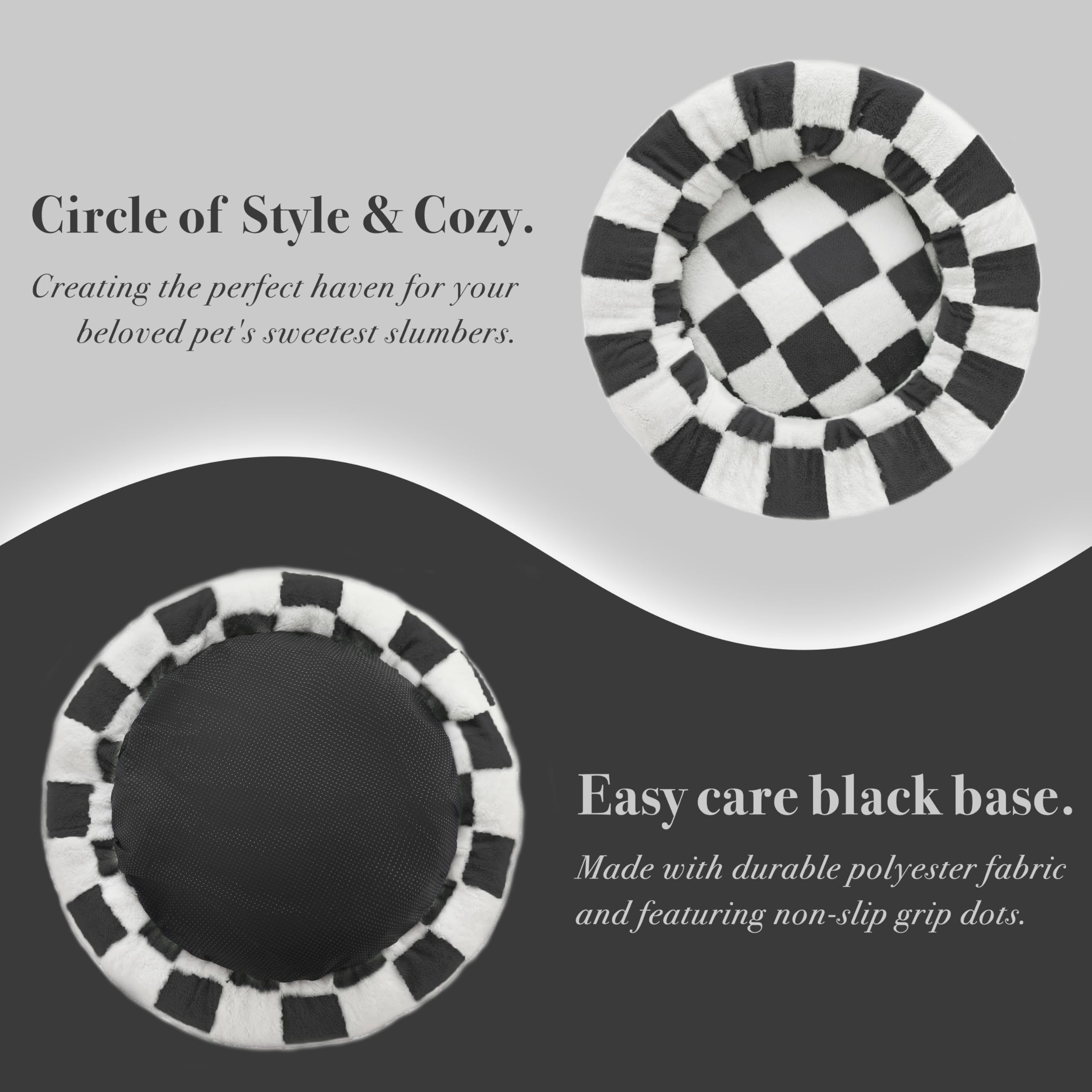 Ohocut Checkered Dog Bed pattern detail highlights cheerful checkered pattern for stylish space.