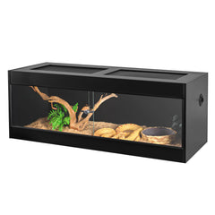 Oiibo 67 gallon wood enclosure front view shows sturdy moisture-resistant build for long-lasting habitat.