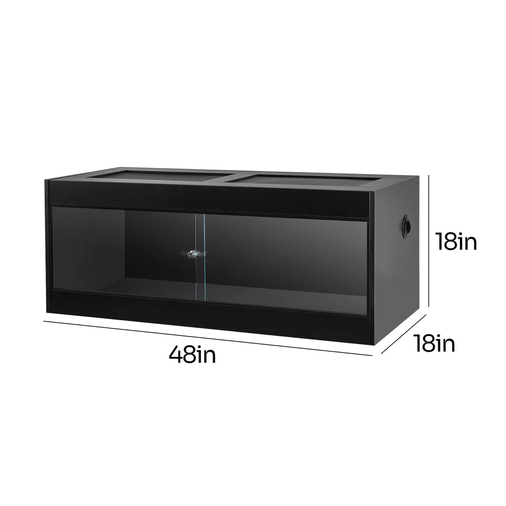 Oiibo 67 gallon wood enclosure side view highlights natural wood grain and non-toxic finish.