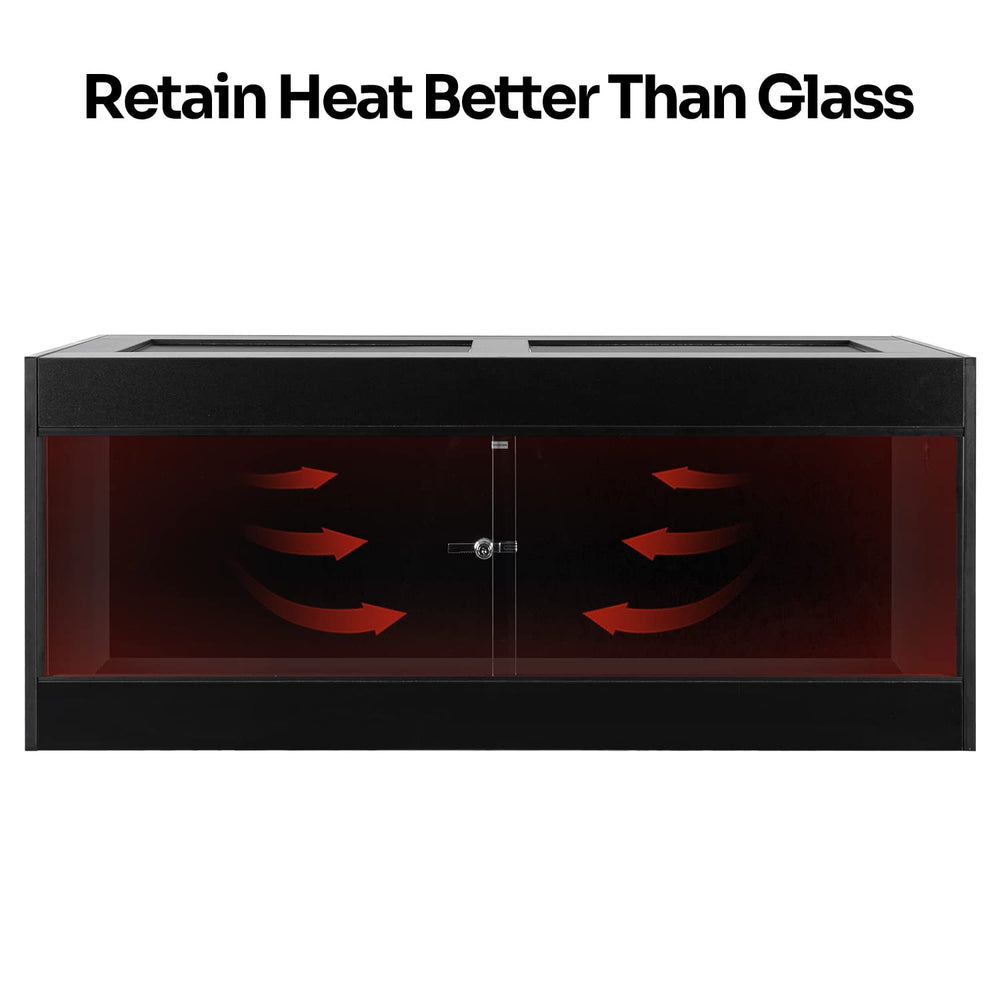 Oiibo 67 gallon wood enclosure top ventilation illustrates heat and light placement access.