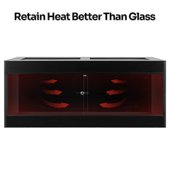 Oiibo 67 gallon wood enclosure top ventilation illustrates heat and light placement access.