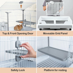 Oiibo Deluxe Rabbit Cage raised platform provides resting and play space for small pets.
