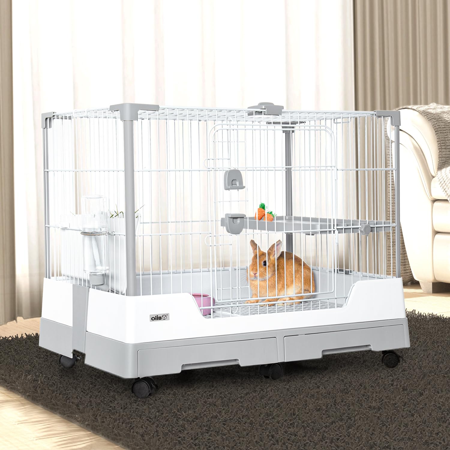 Oiibo Deluxe Rabbit Cage spacious interior supports toys and activity space.