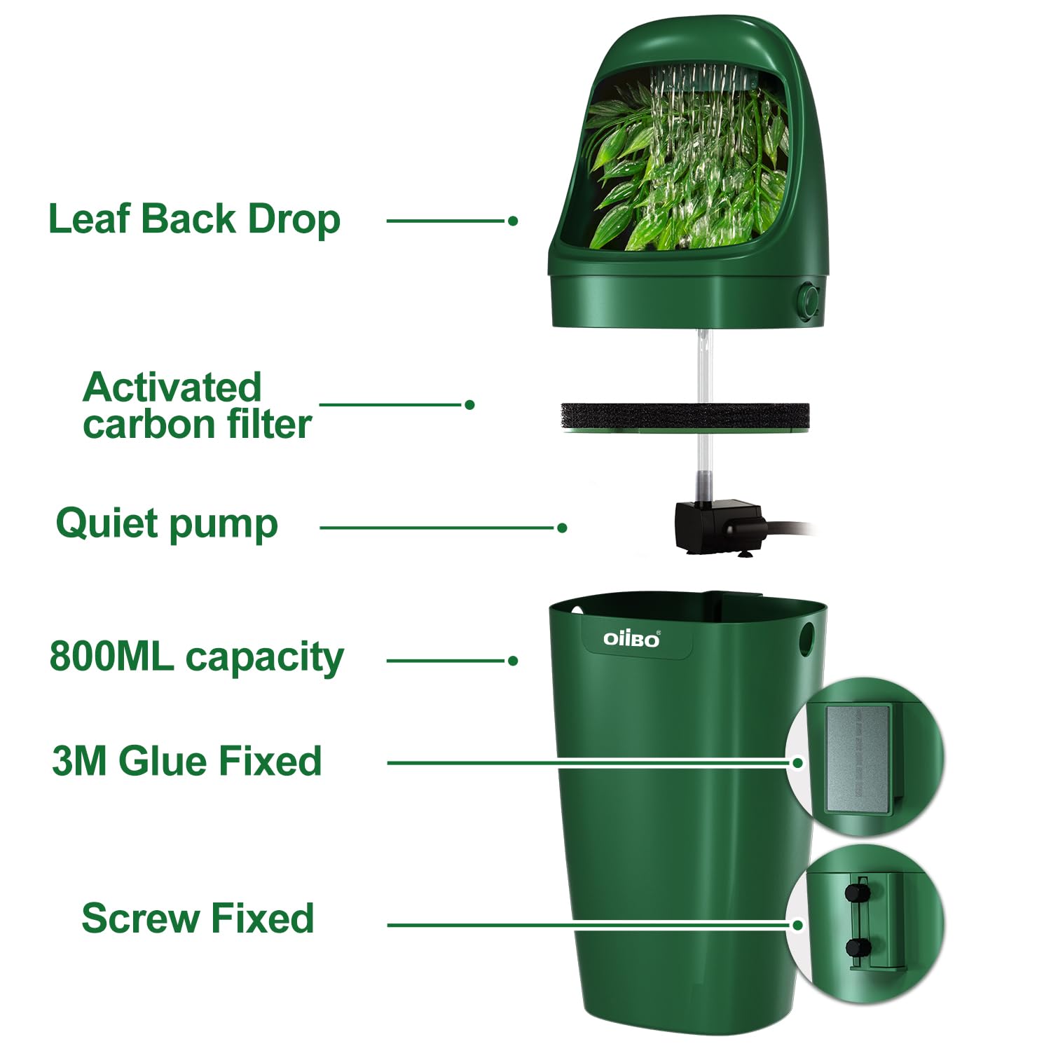 Oiibo Reptile Water Fountain easy installation on glass terrariums or air-screen cages