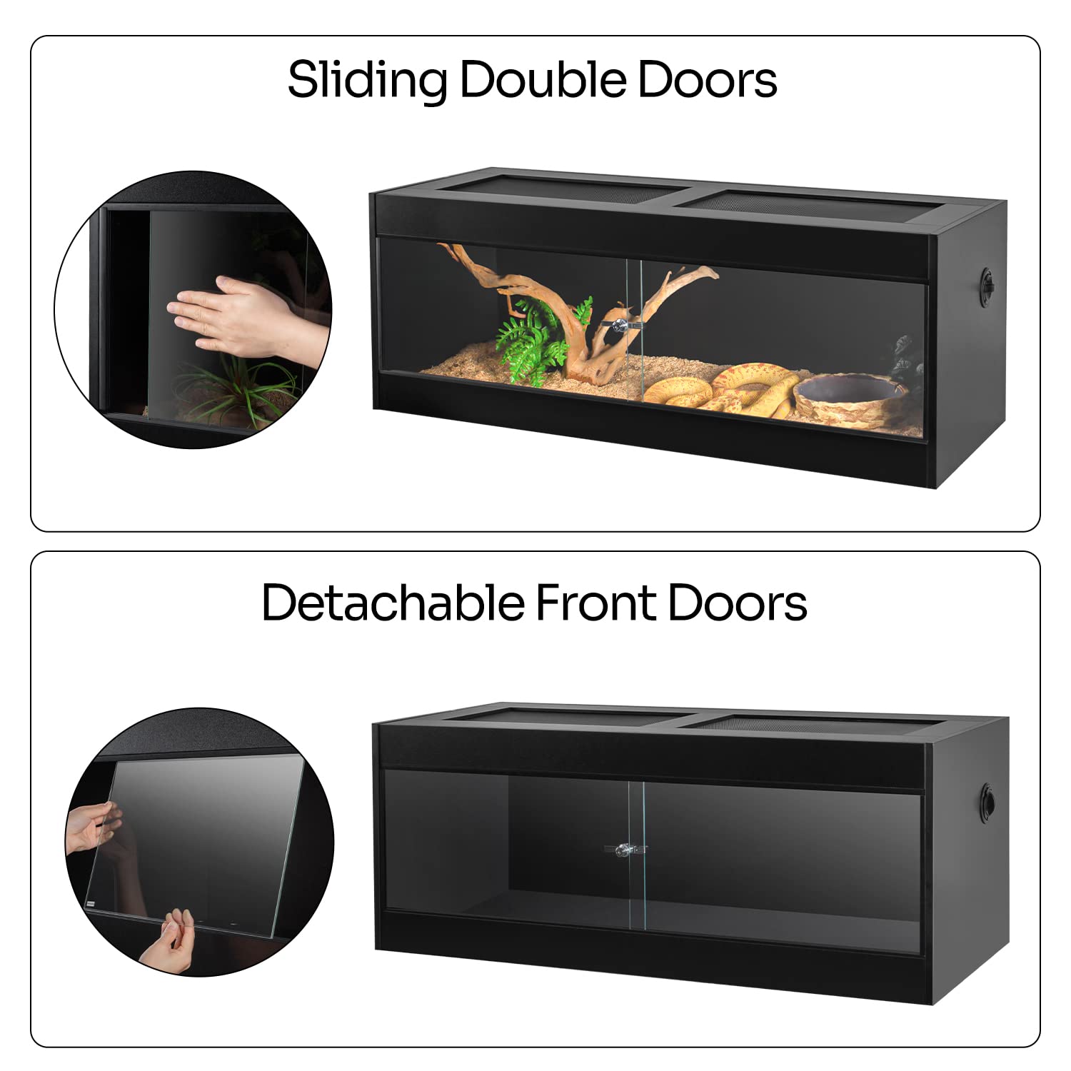 Oiibo wood enclosure detachable glass doors with safety locks for secure access.