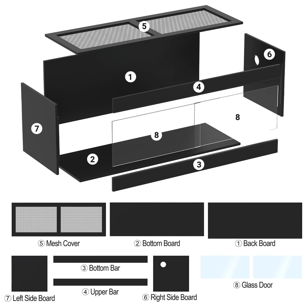 Oiibo wood enclosure dimensions label shows 48x18x18 inch footprint.