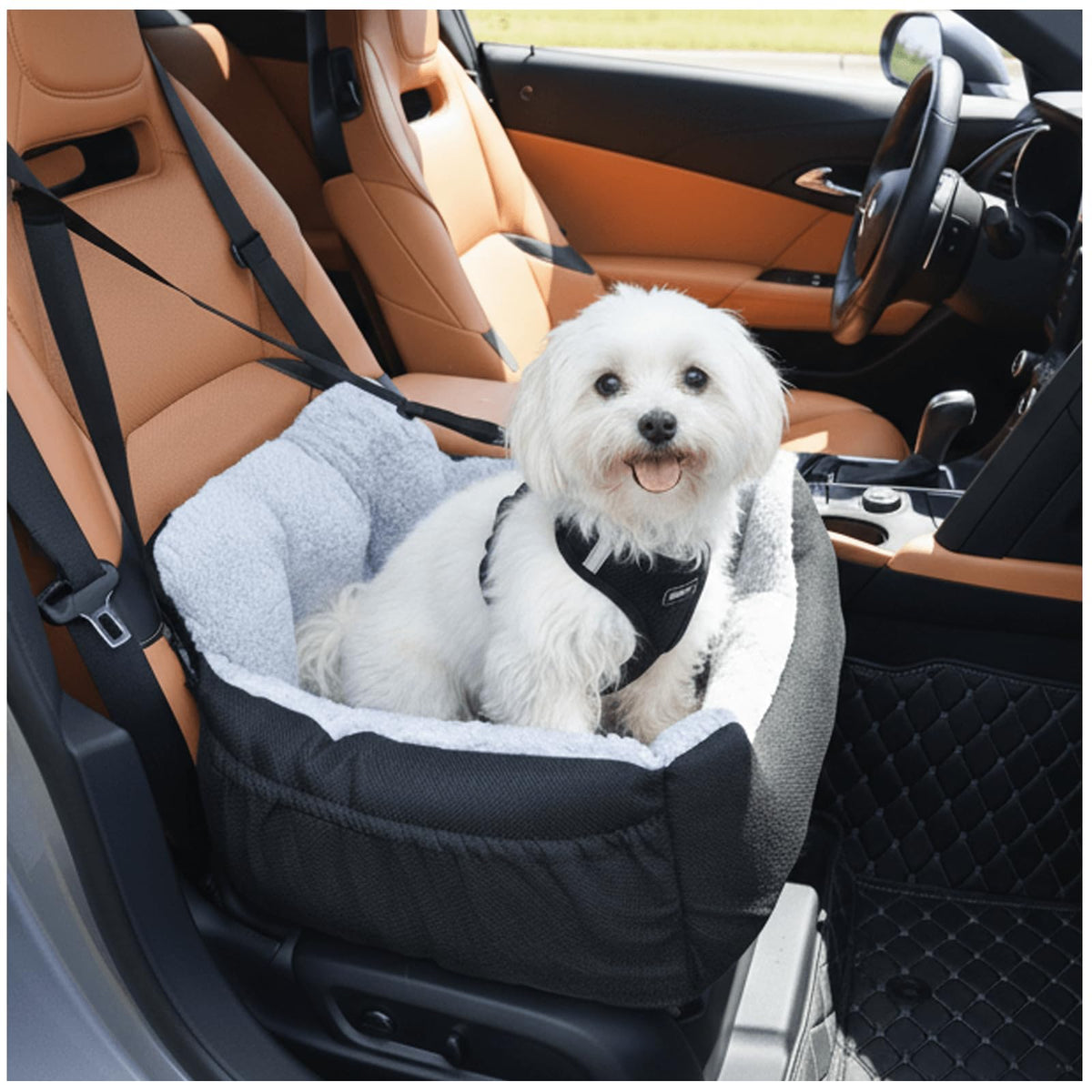 Oiilores dog car seat with clip-on safety leash keeps your pup secure during trips