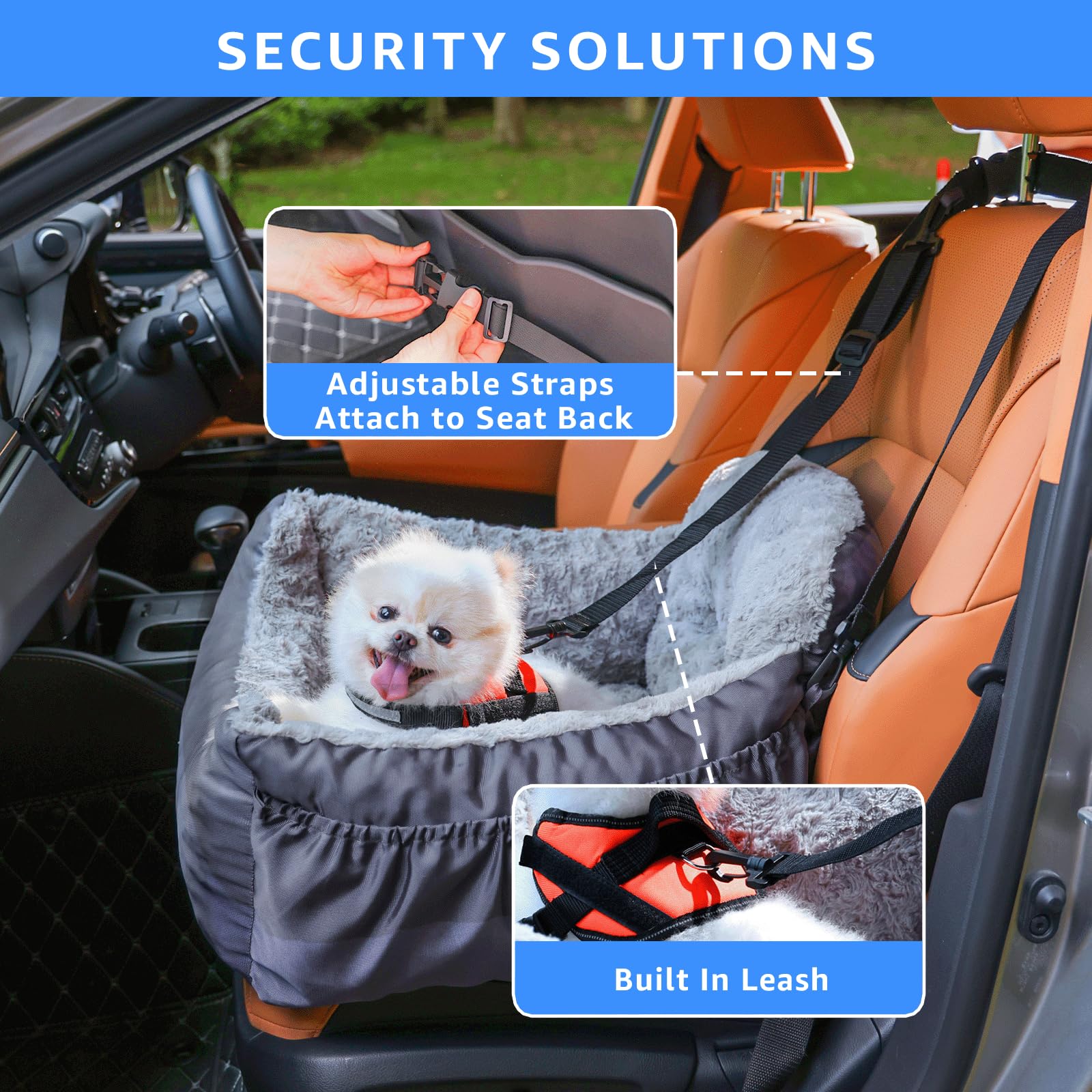 Oiilores dog car seat interior with memory foam filling for a plush, restful ride
