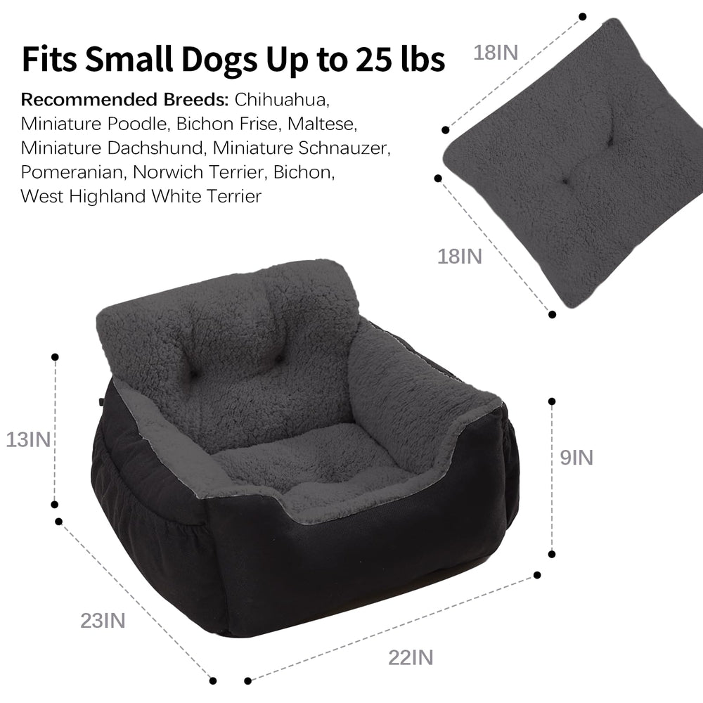 Oiilores dog car seat installed in a compact vehicle, ideal for small dogs.
