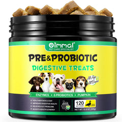 Oimmal dog probiotics chews close-up showing duck flavor and digestive support
