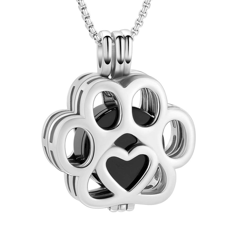 Oinsi pet cremation urn necklace closeup in silver—a durable ashes keepsake