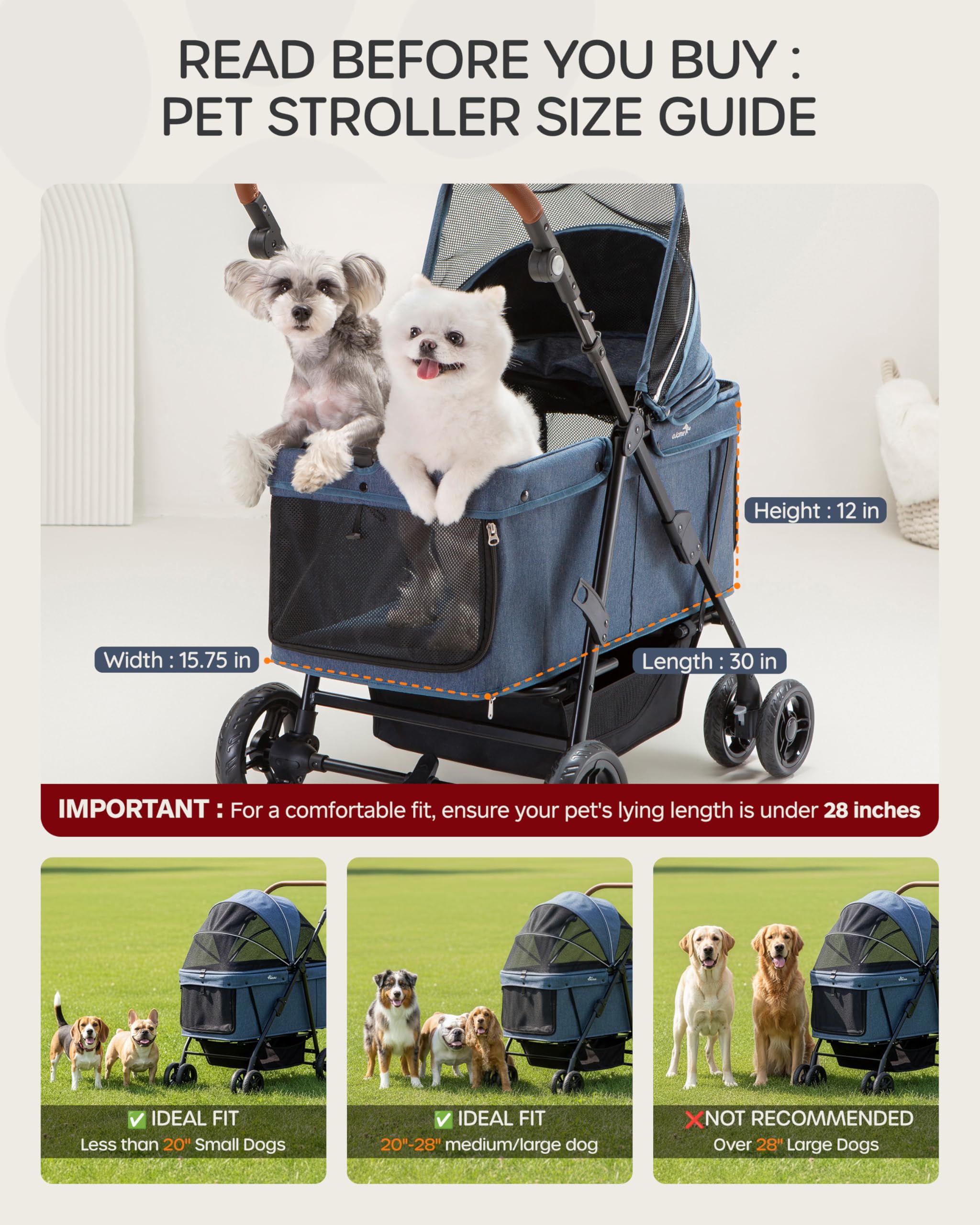 OJCME dog stroller 30in-cabin shows spacious interior for curling up.