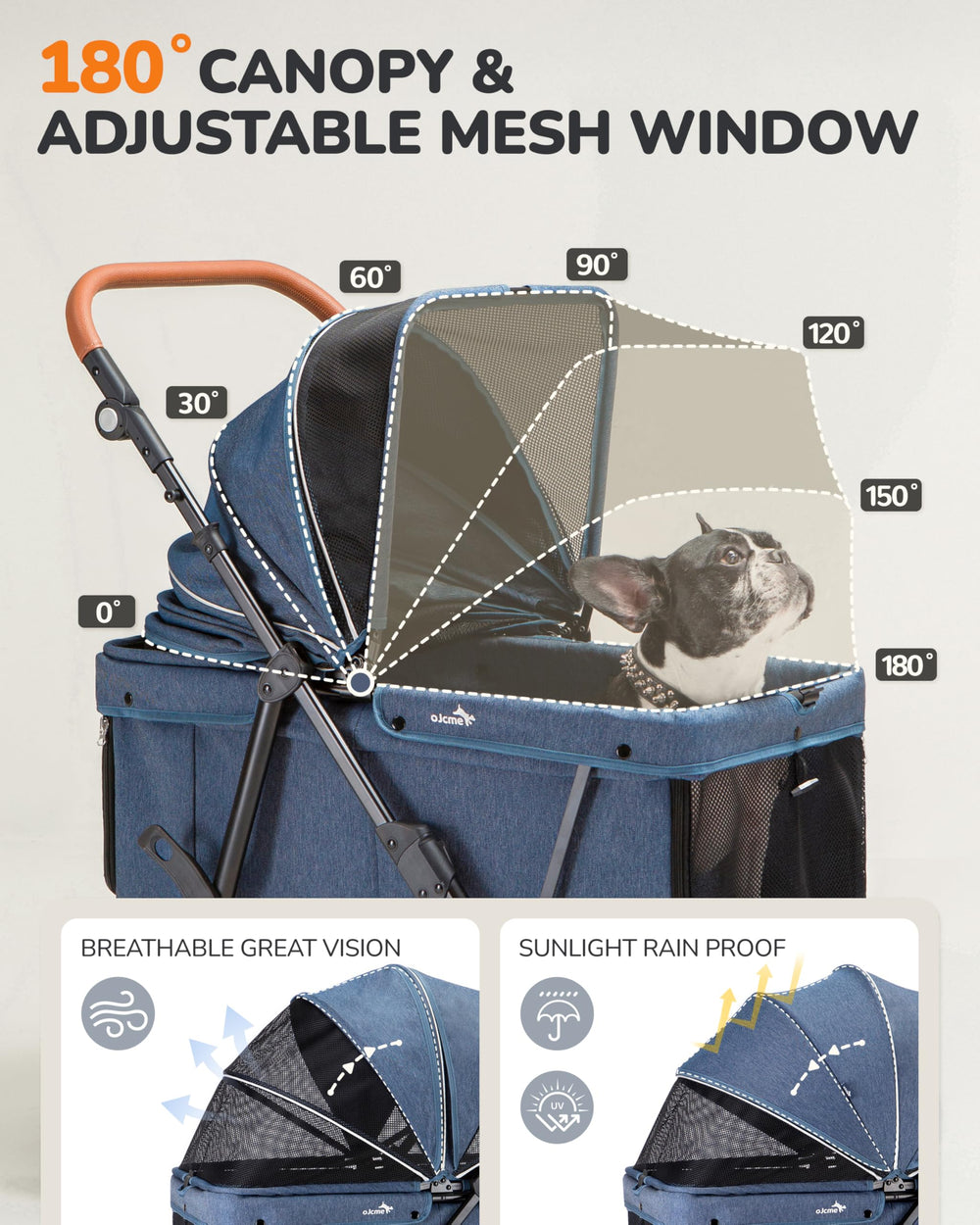 OJCME dog stroller adjustable-handle allows comfortable pushing.