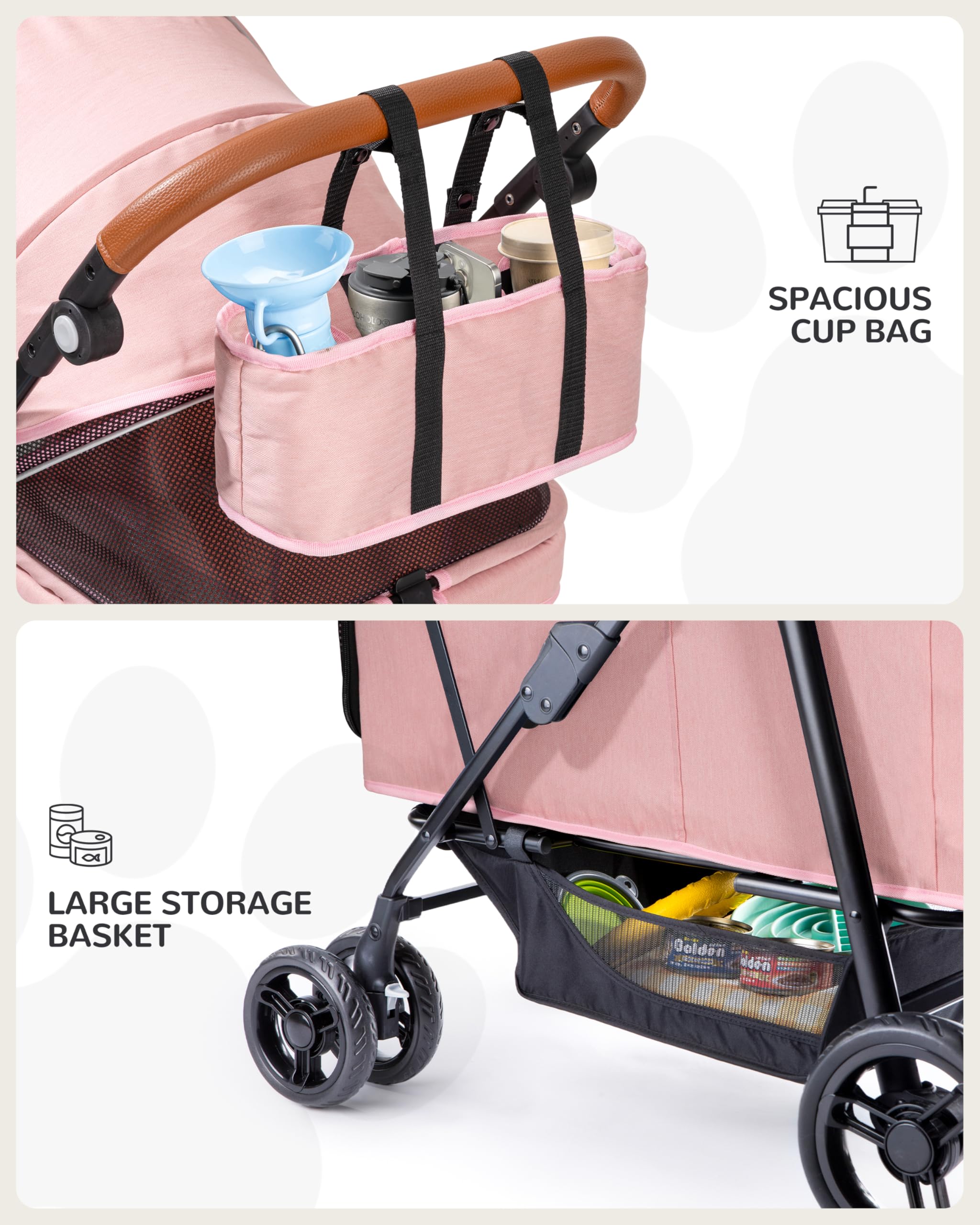 OJCME stroller shown in pink and navy color options