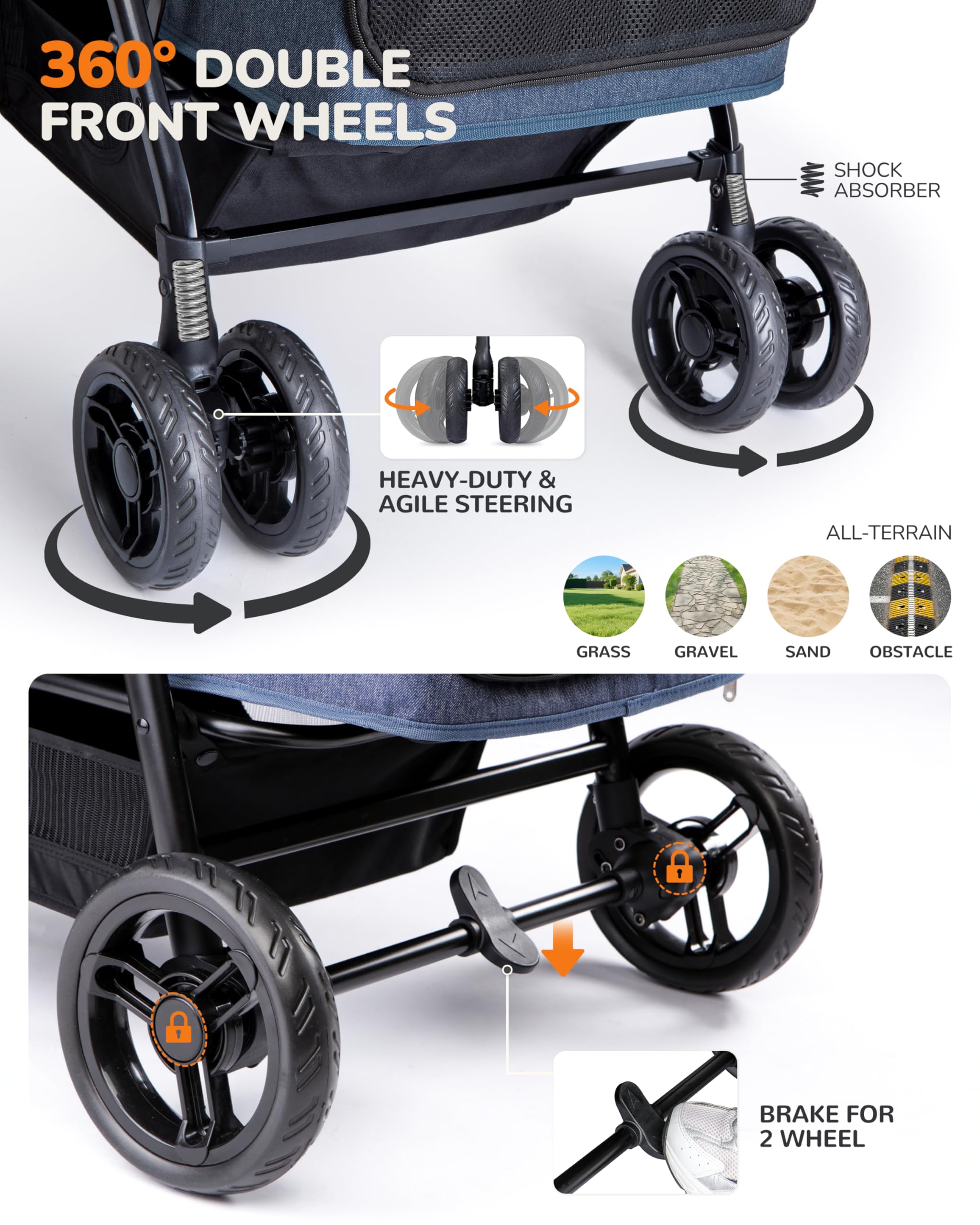 OJCME dog stroller mesh-windows deliver airflow and visibility.
