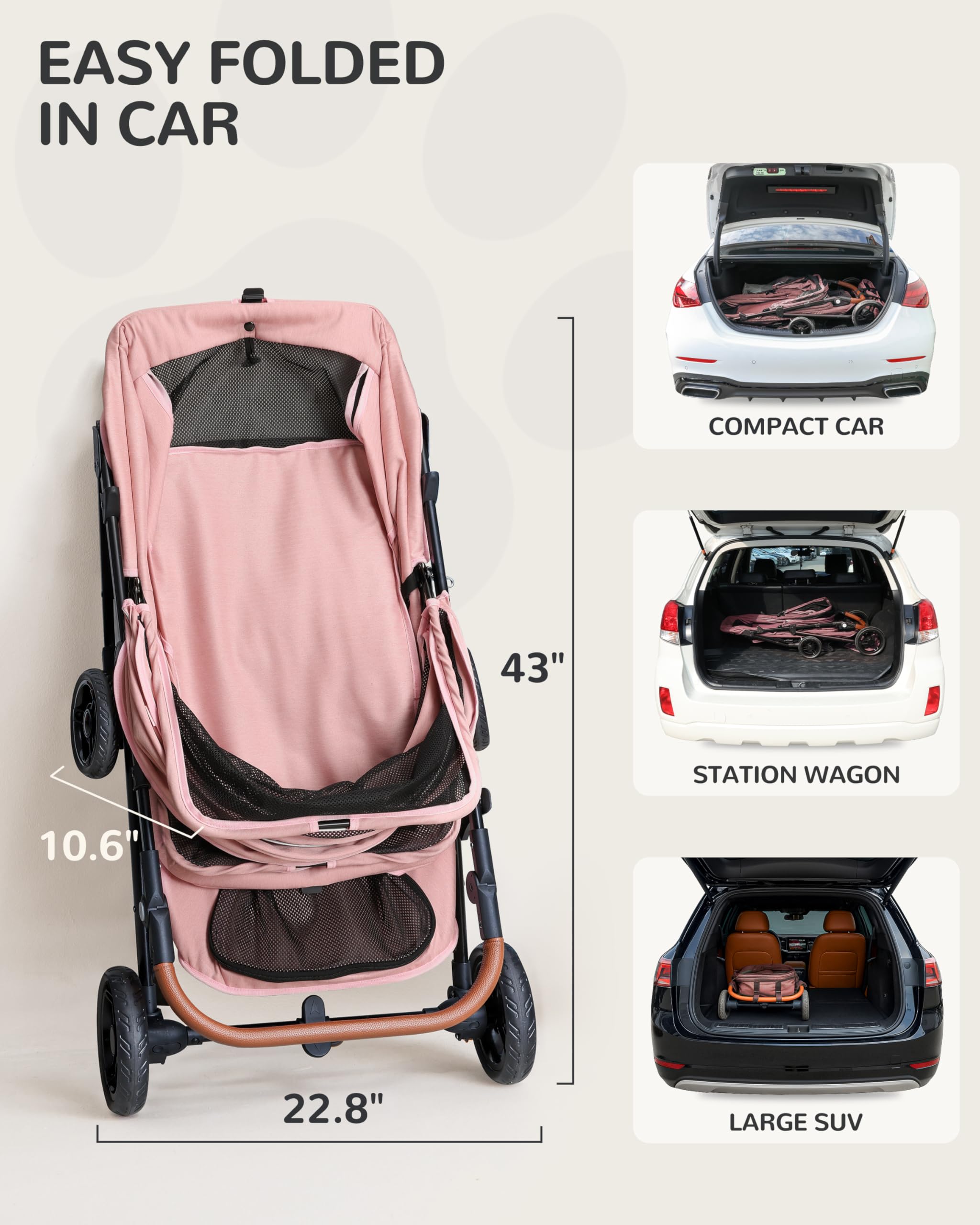 OJCME dog stroller side profile highlights roomy cabin for dogs