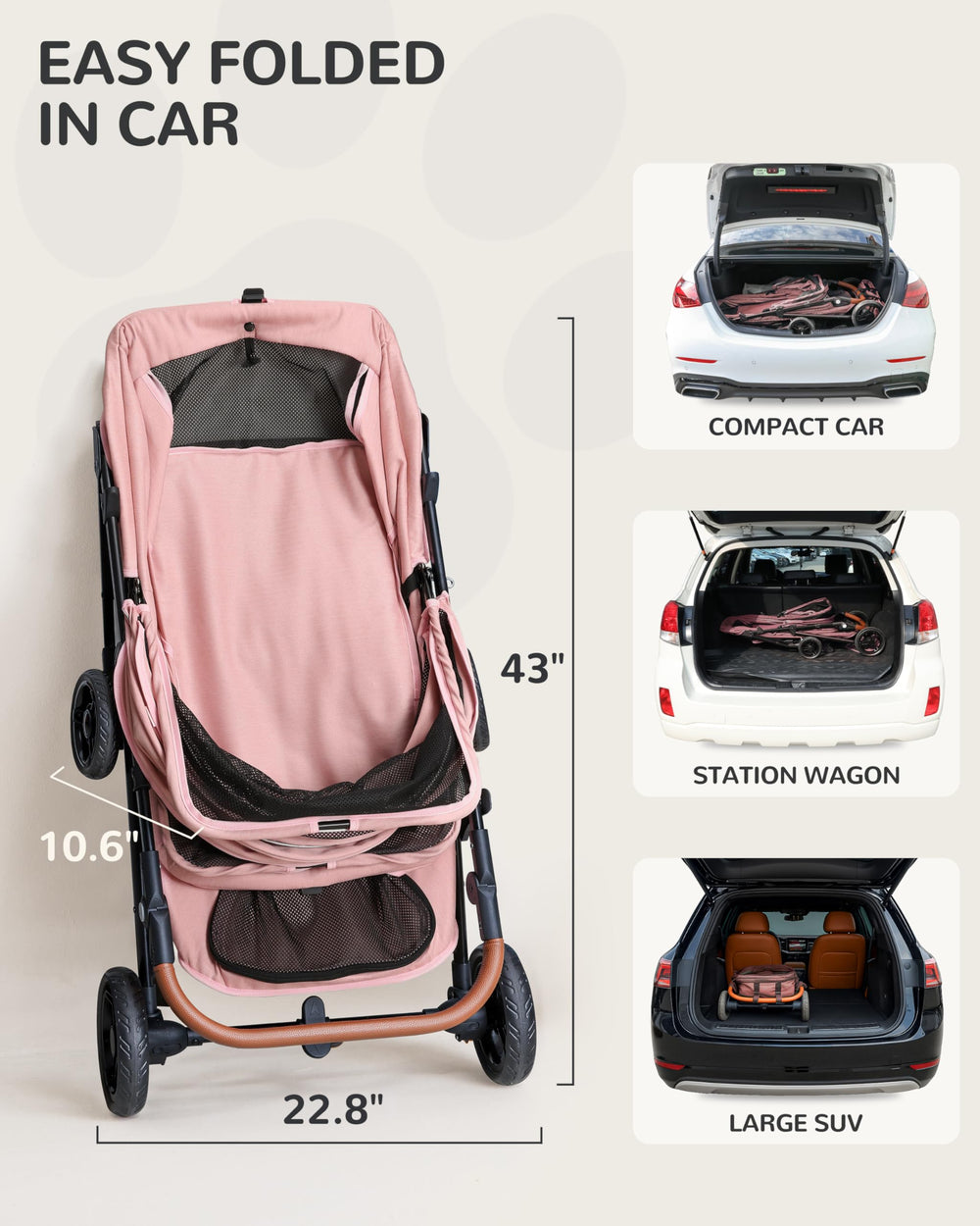 OJCME dog stroller side profile highlights roomy cabin for dogs