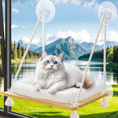 OJLUOJ cat window perch assembly view shows stable solid wood frame setup