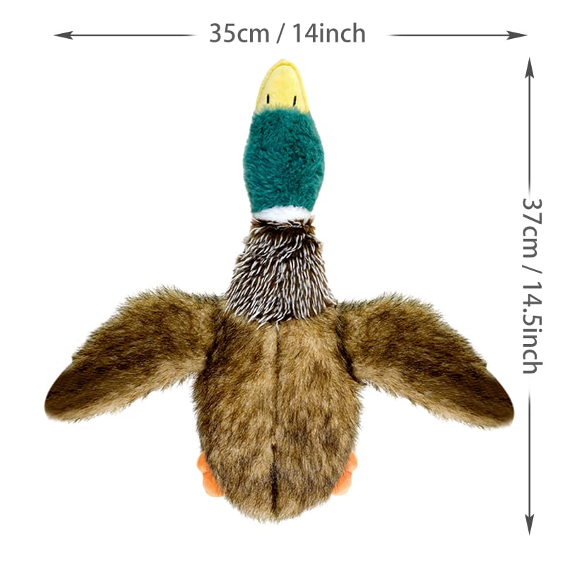 Okegztoa Mallard plush duck appearance attracts dogs to chew and explore.