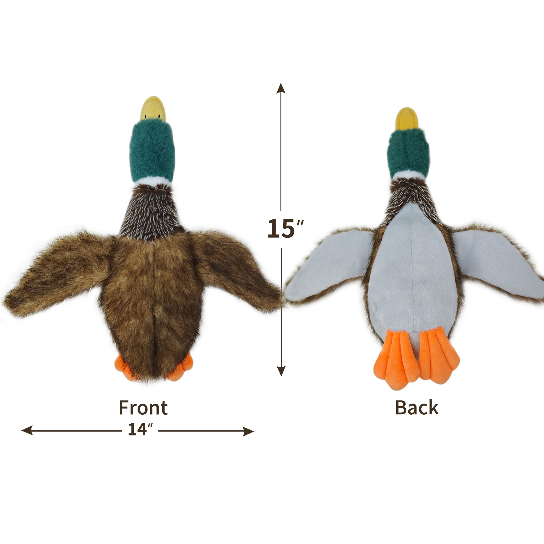 okegztoa mallard toy close-up emphasizes plush texture and bite surface.