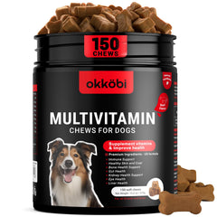 OKKÖBI beef-flavor dog multivitamin chews for immune support and tasty daily treats.